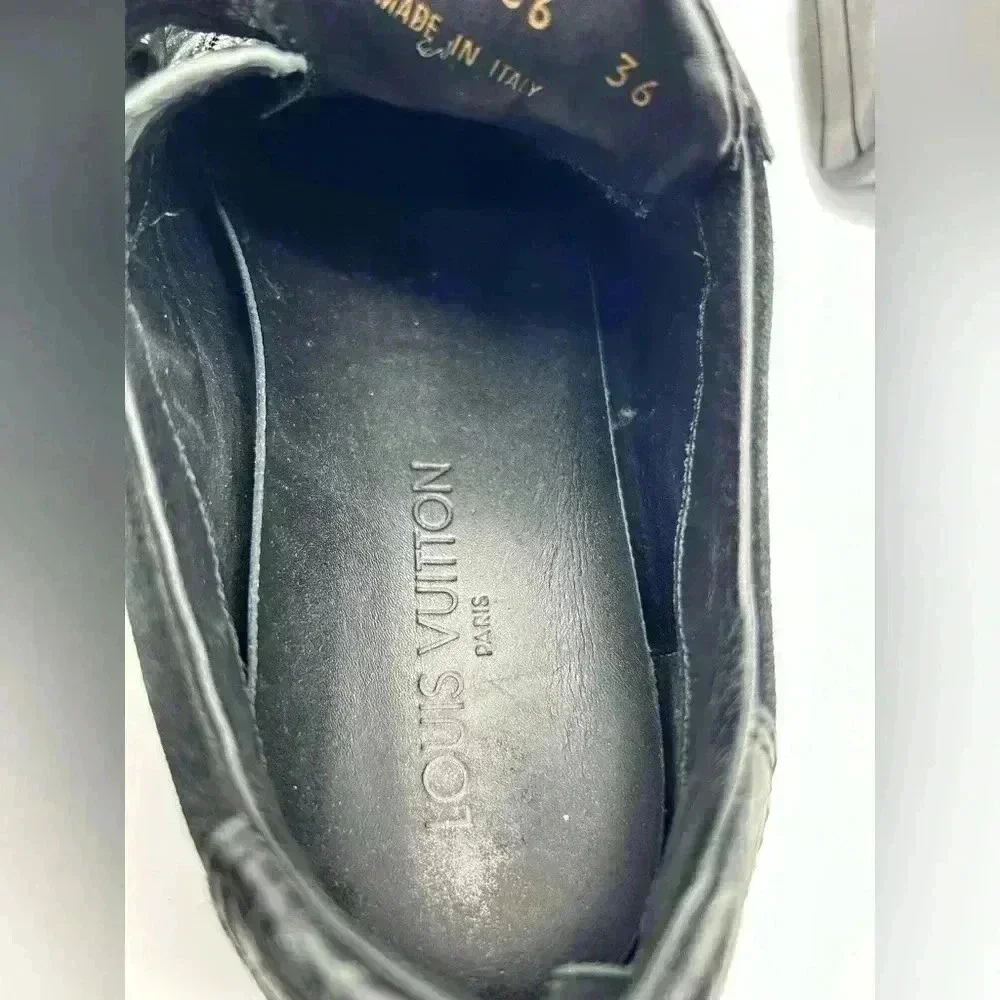 Louis Vuitton Sneakers Women Black Leather suede hook loop closure 36